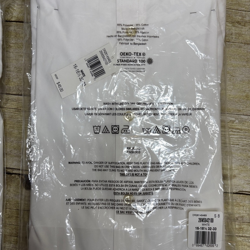 2 pack- Arrow Men's Classic White Dress Shirt 16-16.5 32/33 L - Picture 3 of 3